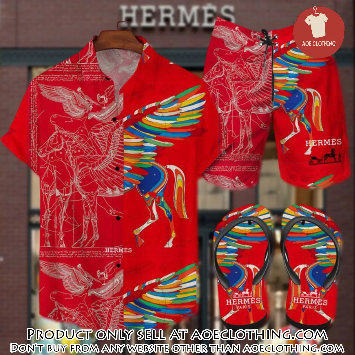 Hermes flip flops and combo hawaii shirt shorts luxury brand summer outfit hsf086 aoe1926645